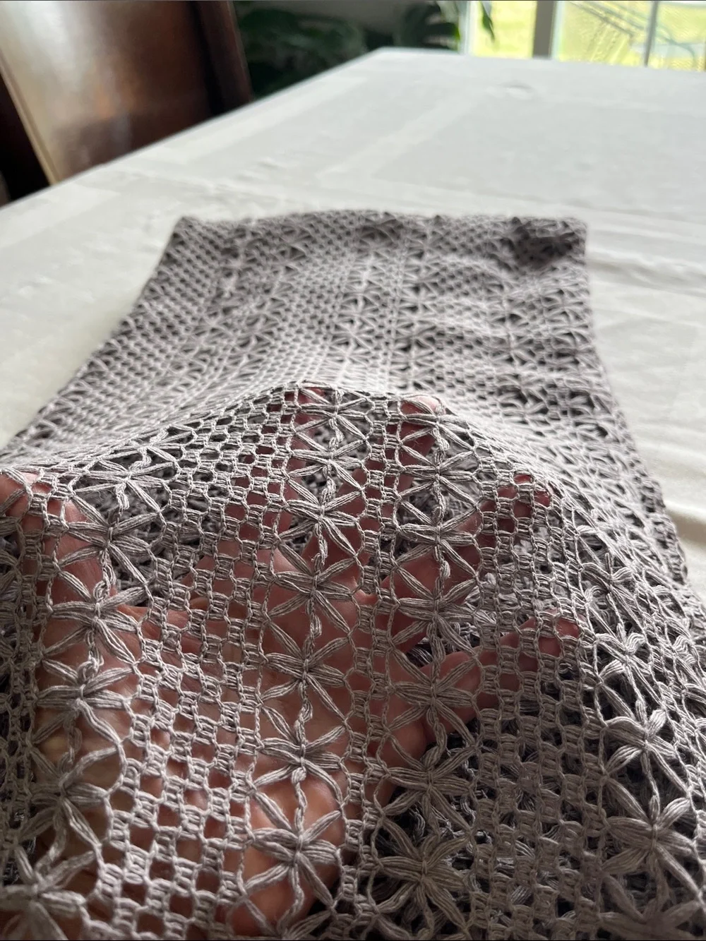 Beautiful Lace Fabric, Geometric Pattern in Taupe Gray 2 Yards
